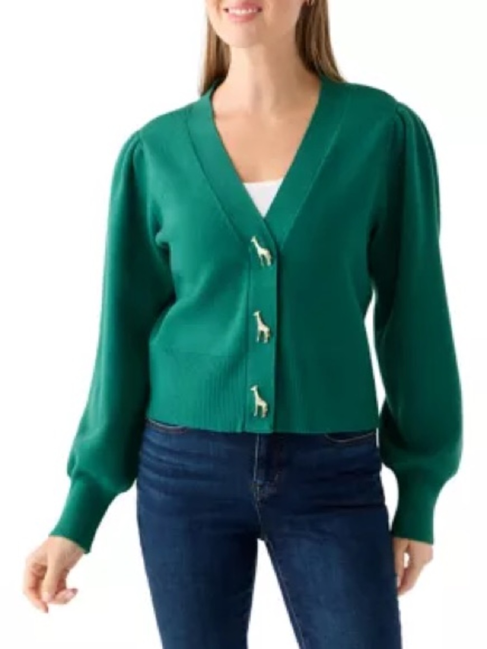 Nwt crown and ivy Green V-Neck giraffe gold Button cardigan sweater large